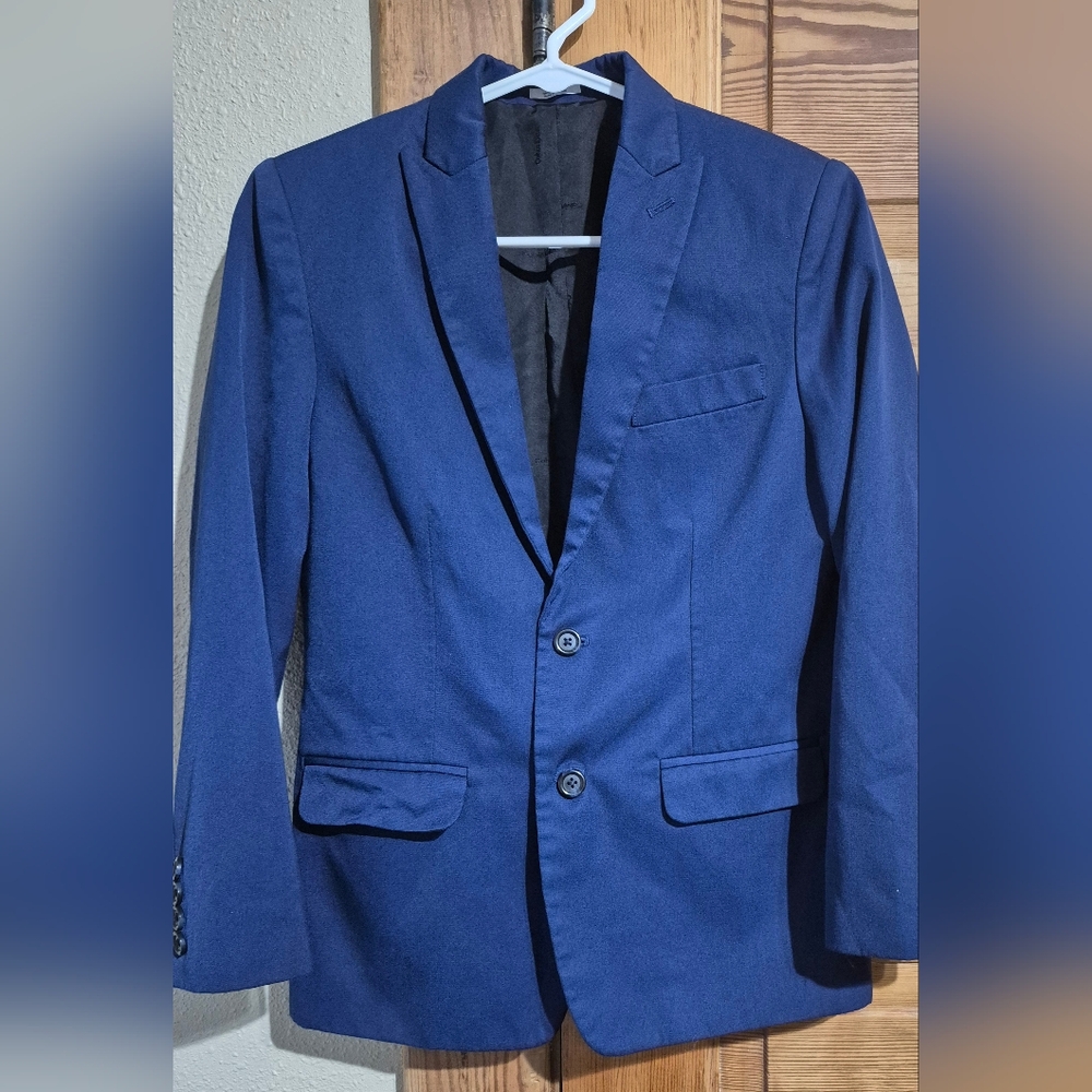 Calvin Klein Suit Blazer Jacket Boys 14 Navy 2 Button Single Breasted Easter